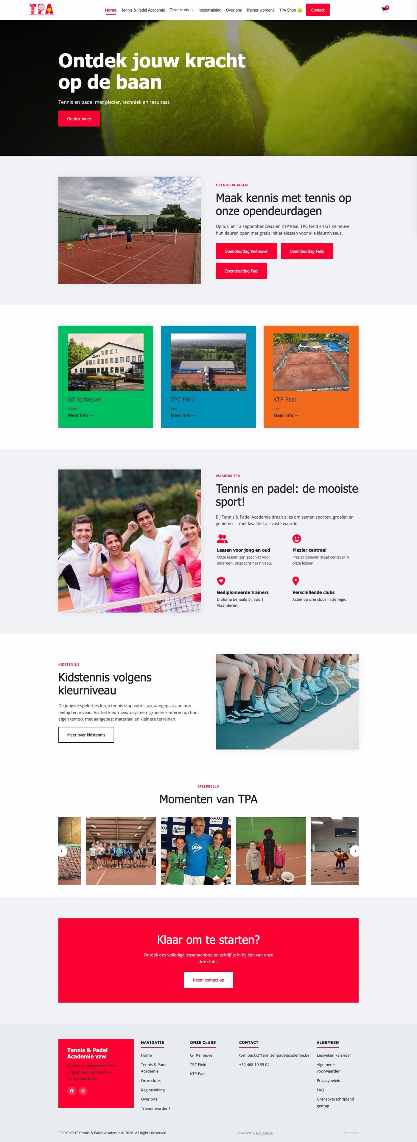 Tennis & Padel Academie — Website Development